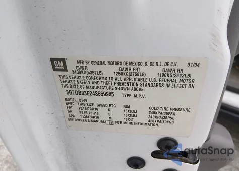 2004 Pontiac Aztek z USA, uszkodzony, nr VIN 3G7DB03E24S559985